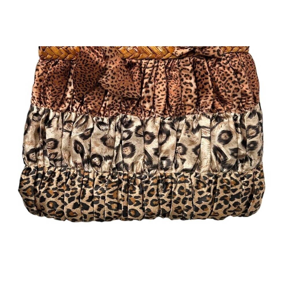 Capelli Straworld Double Handle Leopard Cheetah Mixed Print Satiny Bag Purse - Picture 2 of 9